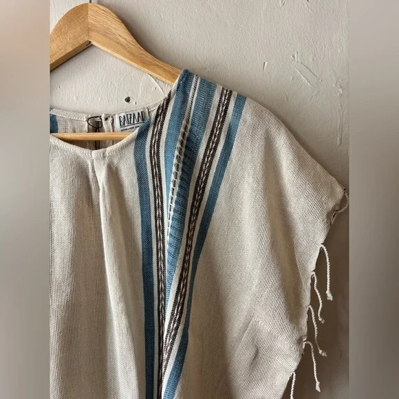 Baizaar Handmade Apparel Striped Cream and Brown Cotton Women's Top NWT - Picture 3 of 12